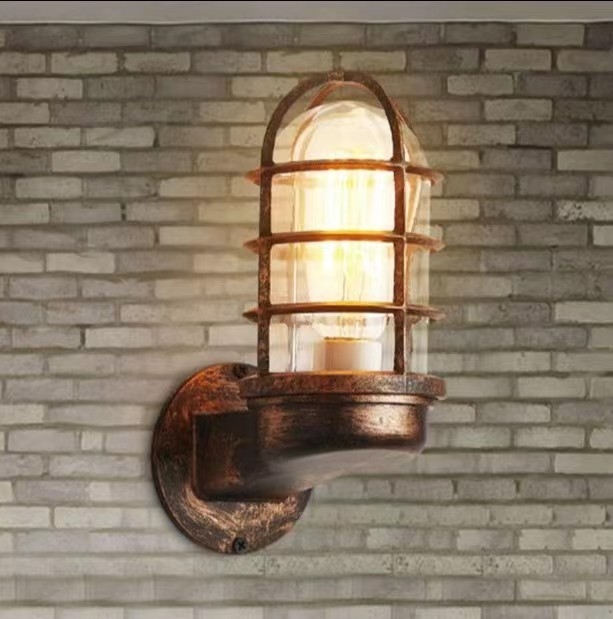 Lampa de perete loft industrial, stil vintage american, impermeabilă pentru exterior, design cu cușcă din fier, pentru baruri și cafenele