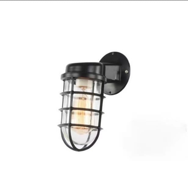 Lampa de perete loft industrial, stil vintage american, impermeabilă pentru exterior, design cu cușcă din fier, pentru baruri și cafenele