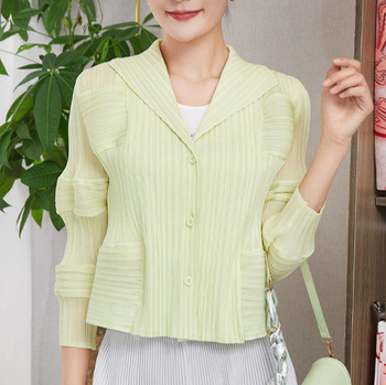 Pleats cardigan crinkle cu mâneci scurte pentru femei, ușor pentru primăvară-vară, croială lejeră