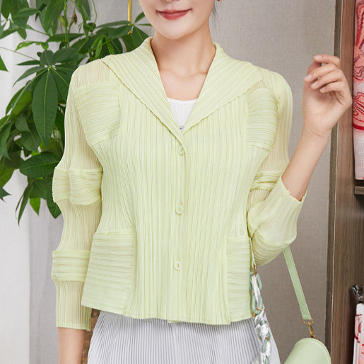 Pleats cardigan crinkle cu mâneci scurte pentru femei, ușor pentru primăvară-vară, croială lejeră