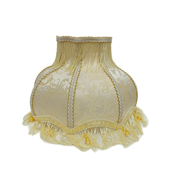 Žakárové tienidlo na lampu v retro európskom štýle v bielej farbe s dvojvrstvovými béžovými strapcami a perlovým príveskom; univerzálny doplnok; neobsahuje základňu lampy