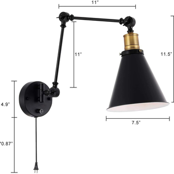 Lampă de perete cu braț basculant din fier, priză, pentru dormitor de hotel, iluminare industrială