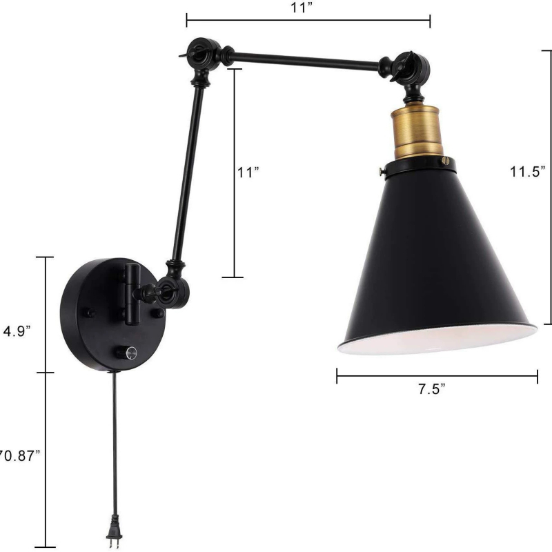 Lampă de perete cu braț basculant din fier, priză, pentru dormitor de hotel, iluminare industrială