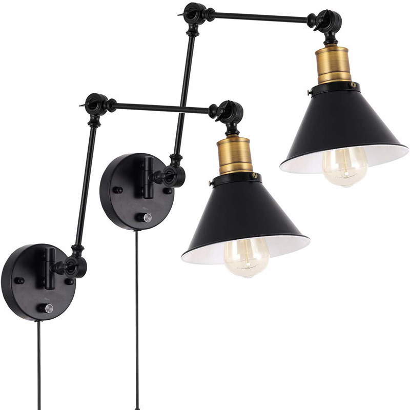 Lampă de perete cu braț basculant din fier, priză, pentru dormitor de hotel, iluminare industrială