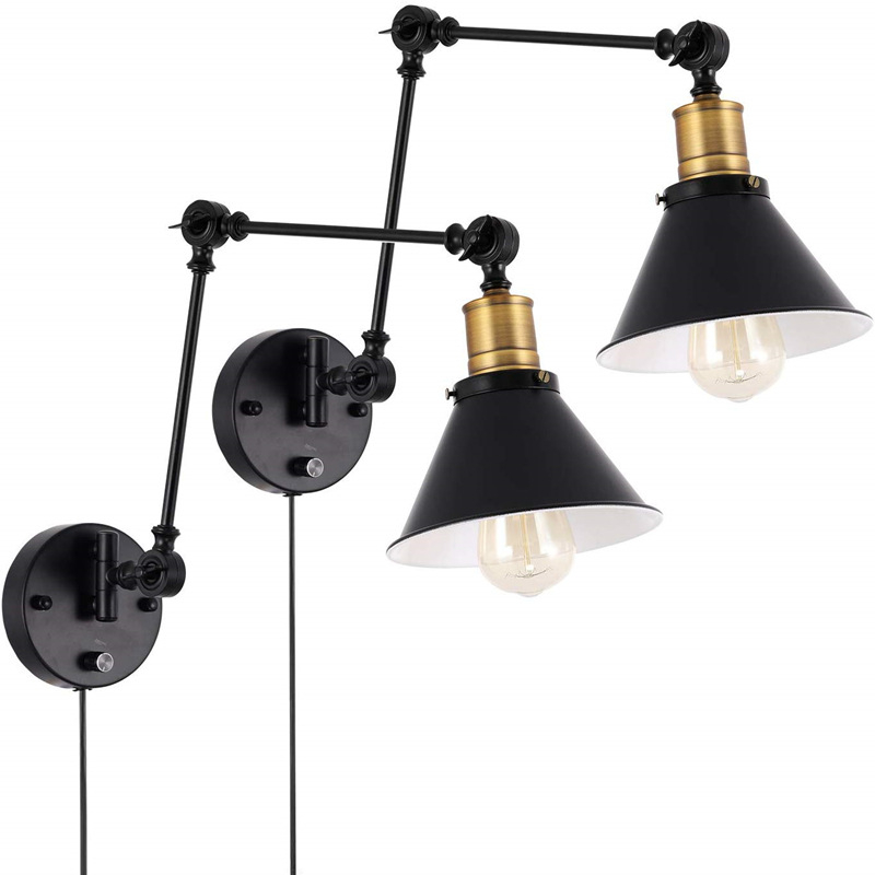 Lampă de perete cu braț basculant din fier, priză, pentru dormitor de hotel, iluminare industrială