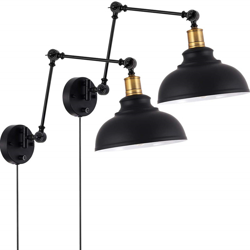 Lampă de perete cu braț basculant din fier, priză, pentru dormitor de hotel, iluminare industrială