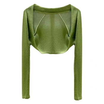Cardigan-vestă tricotată din mătase de gheață verde, pentru femei, strat exterior de vară cu protecție solară