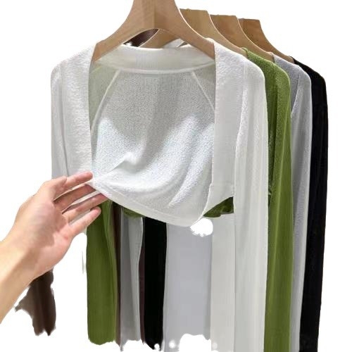 Cardigan-vestă tricotată din mătase de gheață verde, pentru femei, strat exterior de vară cu protecție solară