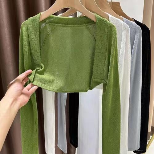 Cardigan-vestă tricotată din mătase de gheață verde, pentru femei, strat exterior de vară cu protecție solară
