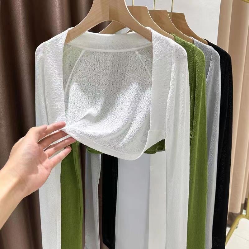 Cardigan-vestă tricotată din mătase de gheață verde, pentru femei, strat exterior de vară cu protecție solară