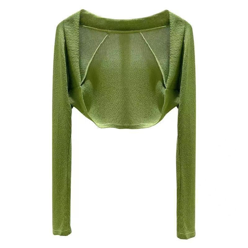 Cardigan-vestă tricotată din mătase de gheață verde, pentru femei, strat exterior de vară cu protecție solară
