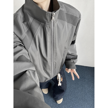 Geacă în stil american de lucru pentru bărbați, cu guler înalt, primăvară, casual streetwear, croială largă, jachetă baseball