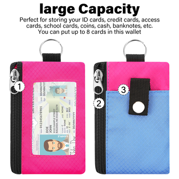 Portofel din nylon cu design color-block, suport pentru carduri, breloc pentru chei, mini portofel ultra-subțire