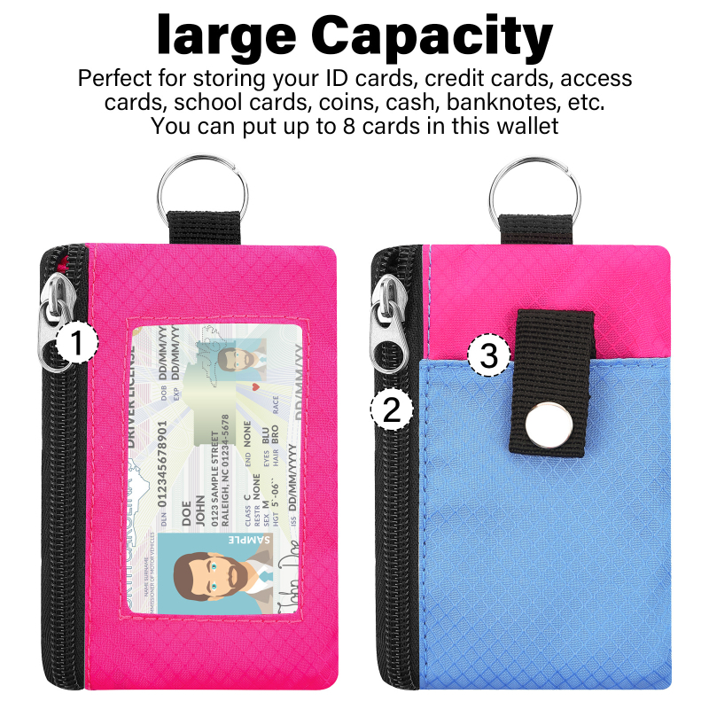 Portofel din nylon cu design color-block, suport pentru carduri, breloc pentru chei, mini portofel ultra-subțire