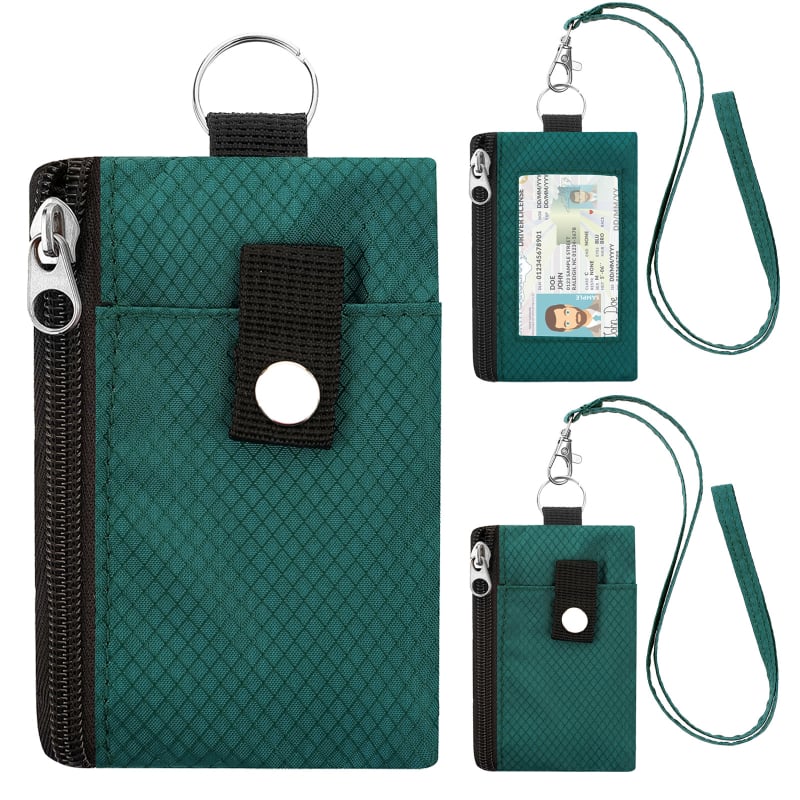 Portofel din nylon cu design color-block, suport pentru carduri, breloc pentru chei, mini portofel ultra-subțire