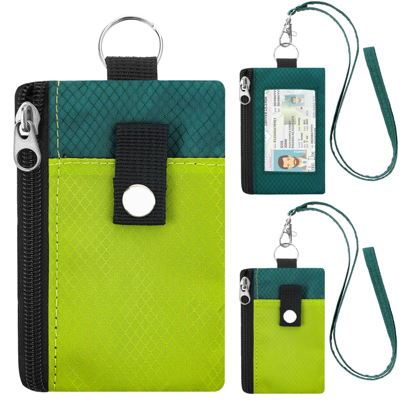 Portofel din nylon cu design color-block, suport pentru carduri, breloc pentru chei, mini portofel ultra-subțire