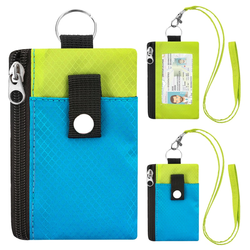 Portofel din nylon cu design color-block, suport pentru carduri, breloc pentru chei, mini portofel ultra-subțire
