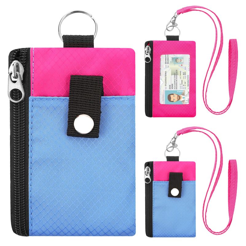 Portofel din nylon cu design color-block, suport pentru carduri, breloc pentru chei, mini portofel ultra-subțire