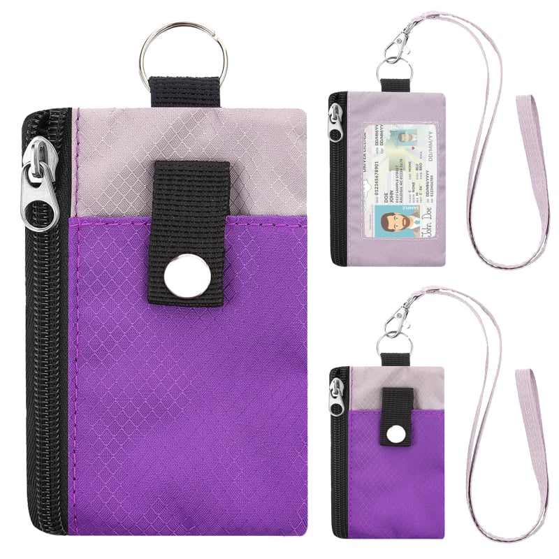 Portofel din nylon cu design color-block, suport pentru carduri, breloc pentru chei, mini portofel ultra-subțire