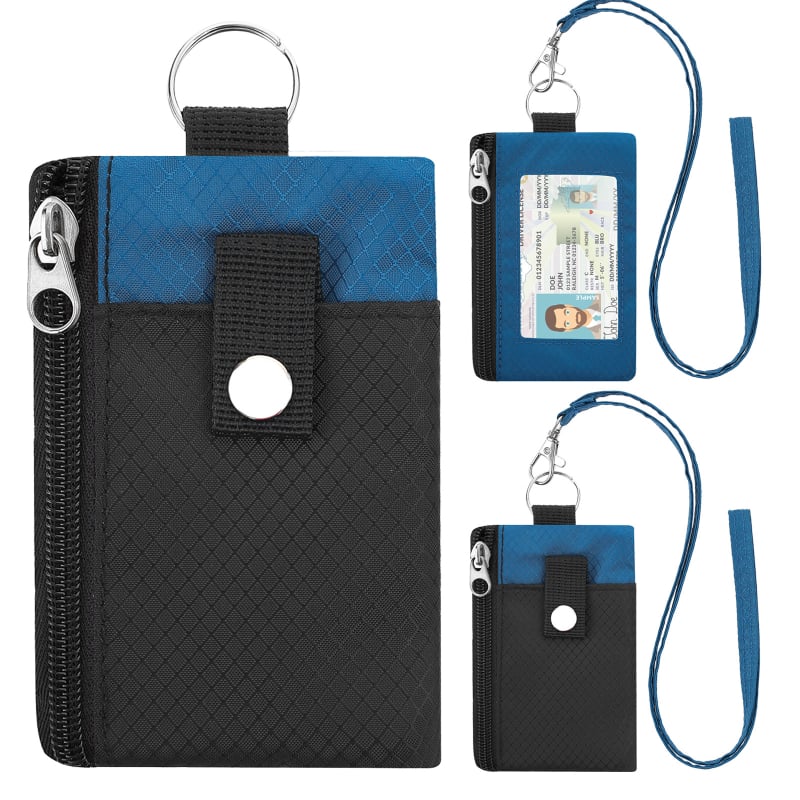 Portofel din nylon cu design color-block, suport pentru carduri, breloc pentru chei, mini portofel ultra-subțire