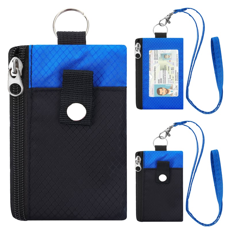Portofel din nylon cu design color-block, suport pentru carduri, breloc pentru chei, mini portofel ultra-subțire
