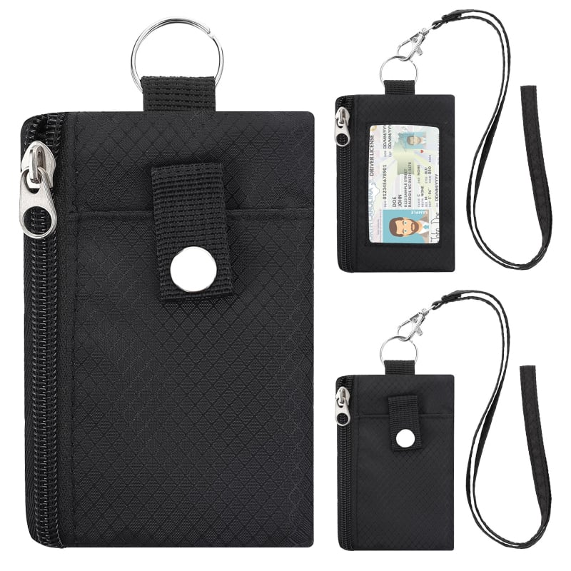 Portofel din nylon cu design color-block, suport pentru carduri, breloc pentru chei, mini portofel ultra-subțire