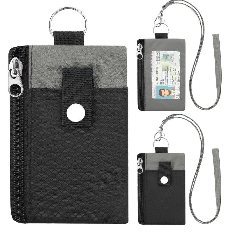 Portofel din nylon cu design color-block, suport pentru carduri, breloc pentru chei, mini portofel ultra-subțire