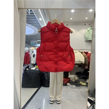 Γυναικείο γιλέκο με πούπουλα πάπιας, 2024, ψηλός γιακά, άνετη γραμμή, φερμουάρ, λευκά πούπουλα, ελαφρύς πολυτελής