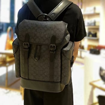 Rucsac de piele unisex cu capac, pentru drumeții și călătorii, stil clasic monogram, capacitate 20–35 L, compatibil cu laptop de 16 inch