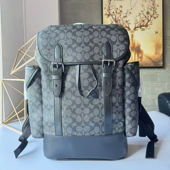 Rucsac de piele unisex cu capac, pentru drumeții și călătorii, stil clasic monogram, capacitate 20–35 L, compatibil cu laptop de 16 inch