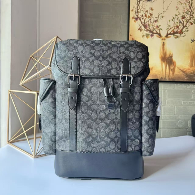 Rucsac de piele unisex cu capac, pentru drumeții și călătorii, stil clasic monogram, capacitate 20–35 L, compatibil cu laptop de 16 inch