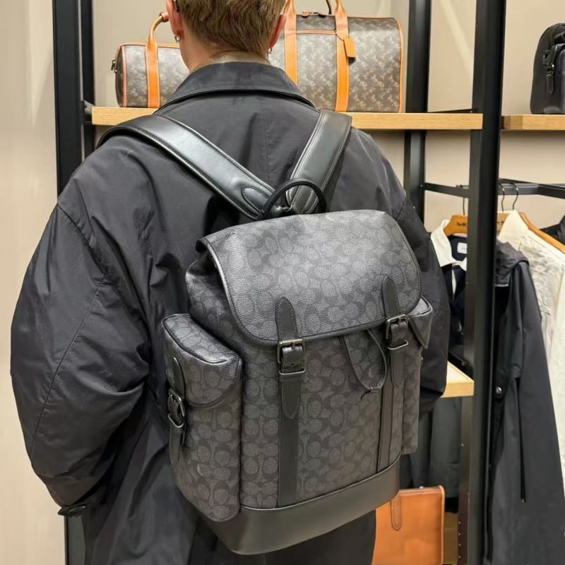Rucsac de piele unisex cu capac, pentru drumeții și călătorii, stil clasic monogram, capacitate 20–35 L, compatibil cu laptop de 16 inch