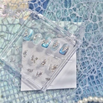 Elegáns pillangó körömdíszítő matrica, 3D-relief rhinestone díszítéssel, francia manikűr stílushoz