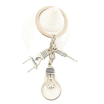 Pandantiv cheie din aliaj de zinc cu pandantive șurubelniță și priză pentru bec – cadou pentru electrician și accesoriu pentru geantă