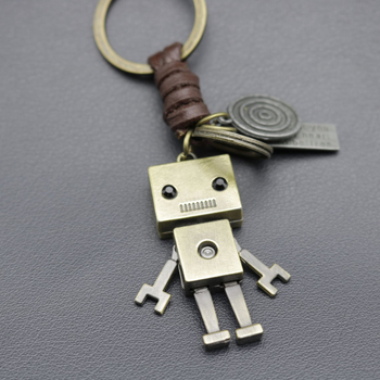 Breloc minimalist cu robot drăguț din piele de vițel, pandantiv împletit retro, accesoriu creativ pentru geantă