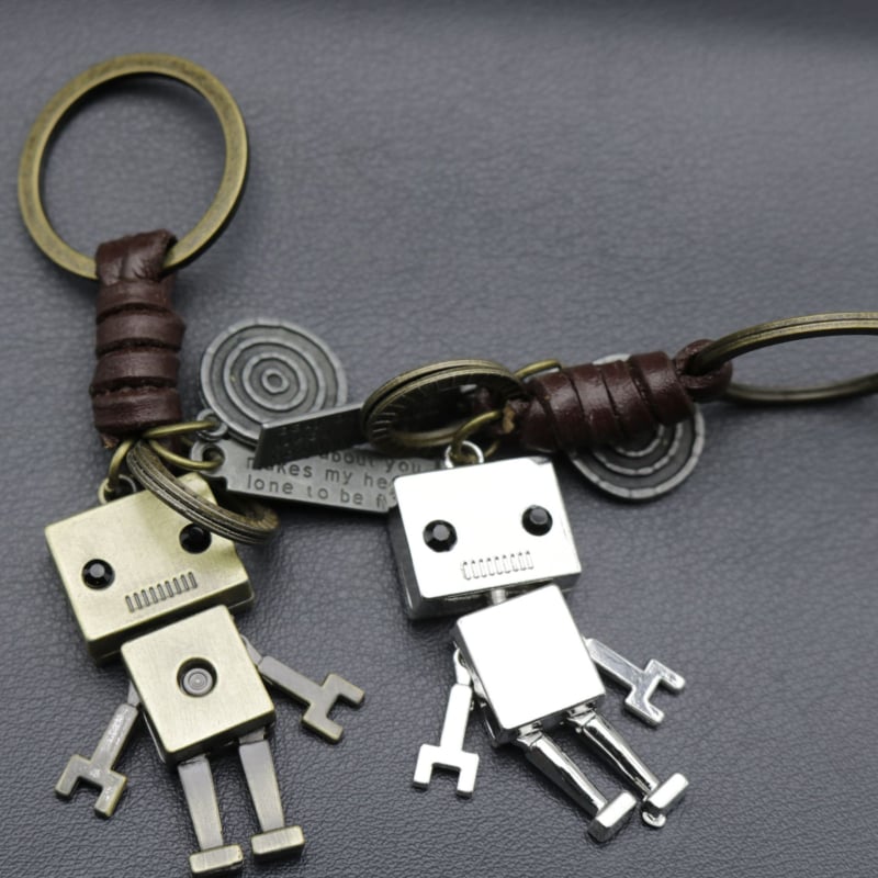 Breloc minimalist cu robot drăguț din piele de vițel, pandantiv împletit retro, accesoriu creativ pentru geantă