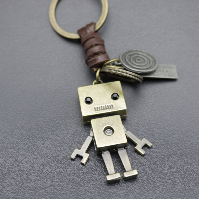 Breloc minimalist cu robot drăguț din piele de vițel, pandantiv împletit retro, accesoriu creativ pentru geantă
