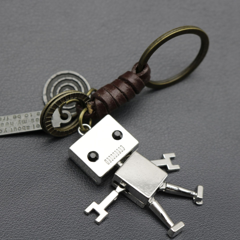Breloc minimalist cu robot drăguț din piele de vițel, pandantiv împletit retro, accesoriu creativ pentru geantă