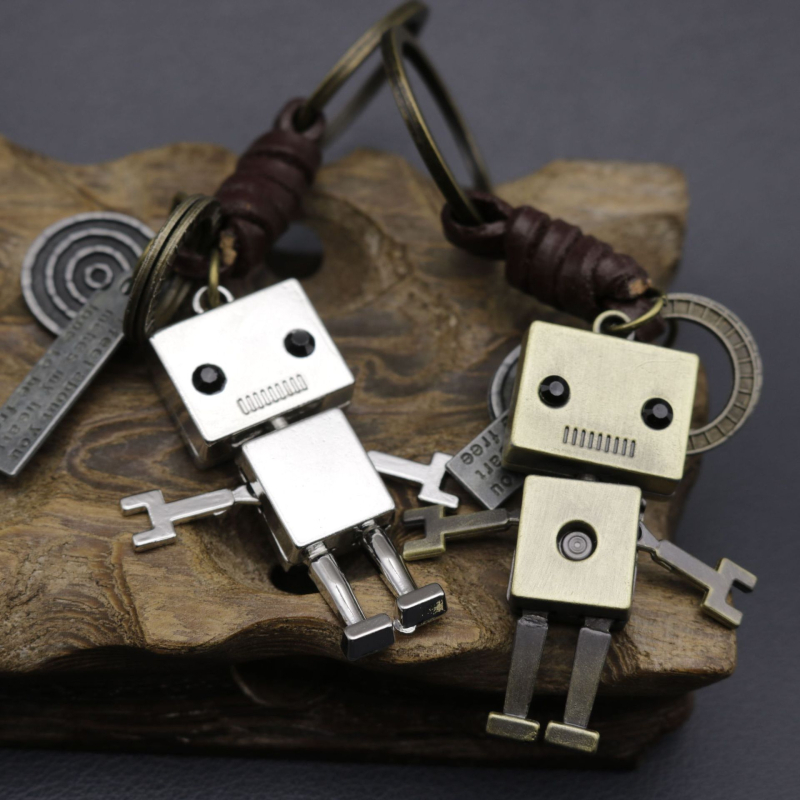 Breloc minimalist cu robot drăguț din piele de vițel, pandantiv împletit retro, accesoriu creativ pentru geantă