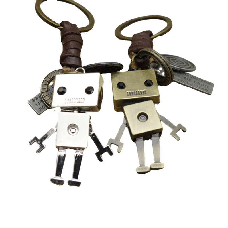 Breloc minimalist cu robot drăguț din piele de vițel, pandantiv împletit retro, accesoriu creativ pentru geantă