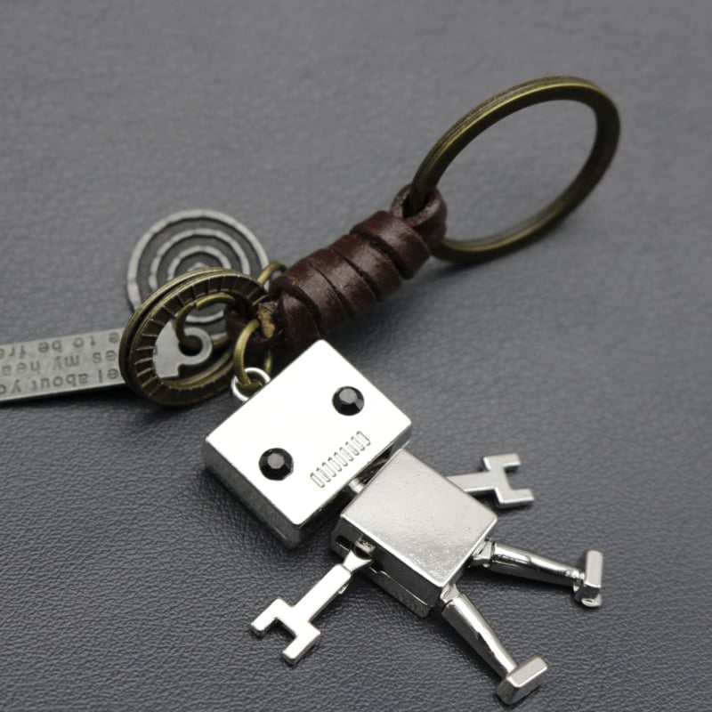 Breloc minimalist cu robot drăguț din piele de vițel, pandantiv împletit retro, accesoriu creativ pentru geantă