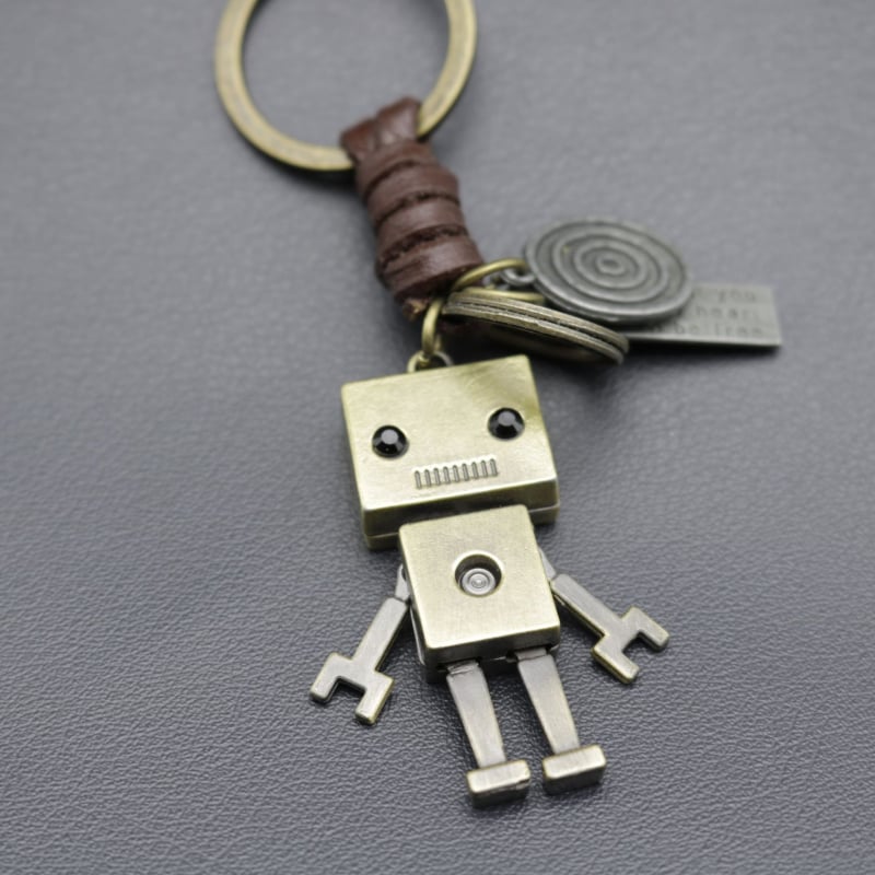 Breloc minimalist cu robot drăguț din piele de vițel, pandantiv împletit retro, accesoriu creativ pentru geantă