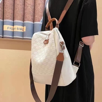 Rucsac din piele pentru femei, model în carouri, design de înaltă clasă, rucsac casual pentru școală