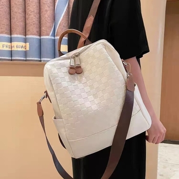 Rucsac din piele pentru femei, model în carouri, design de înaltă clasă, rucsac casual pentru școală