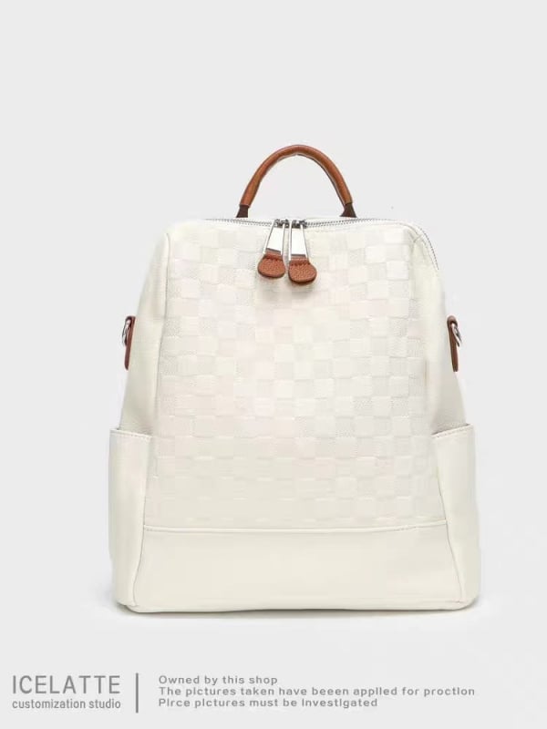 Rucsac din piele pentru femei, model în carouri, design de înaltă clasă, rucsac casual pentru școală