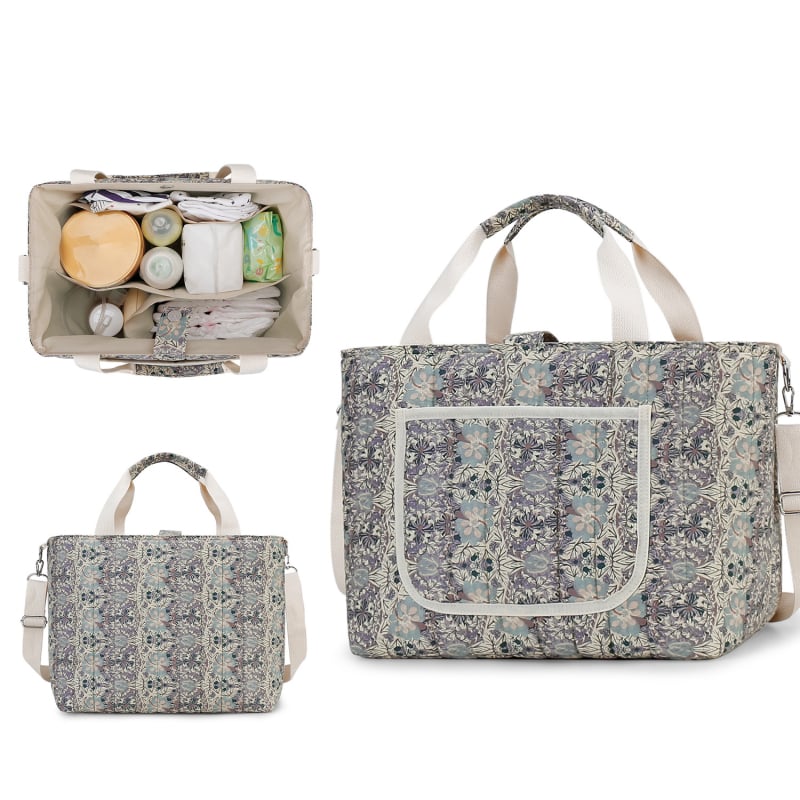 Geantă pentru mamă cu imprimeu floral retro, geantă tote spațioasă, curea de umăr reglabilă pentru mamă și bebeluș
