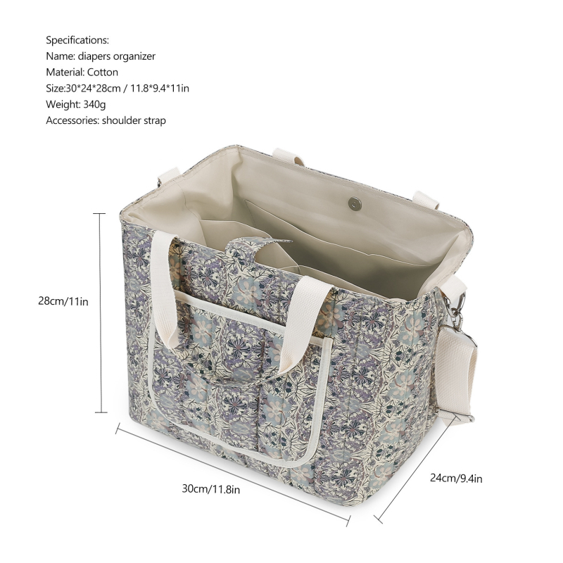 Geantă pentru mamă cu imprimeu floral retro, geantă tote spațioasă, curea de umăr reglabilă pentru mamă și bebeluș