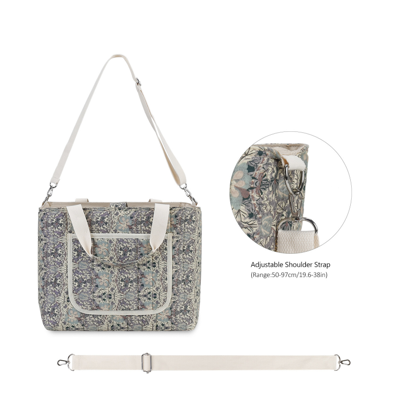 Geantă pentru mamă cu imprimeu floral retro, geantă tote spațioasă, curea de umăr reglabilă pentru mamă și bebeluș