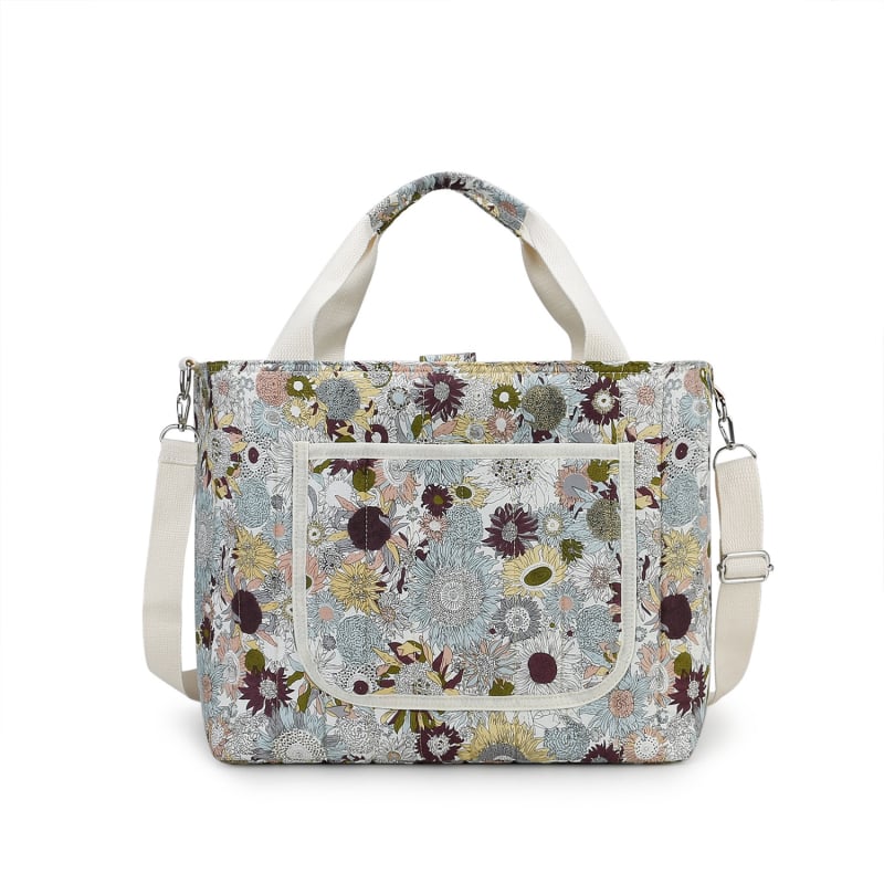 Geantă pentru mamă cu imprimeu floral retro, geantă tote spațioasă, curea de umăr reglabilă pentru mamă și bebeluș