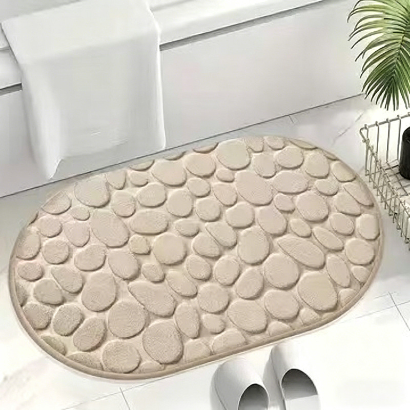 Oval fürdőszobai szőnyeg korall velúrból, egyszerű stílusú, nedvességfelszívó, folt- és kopásálló, csúszásmentes, könnyen karbantartható.